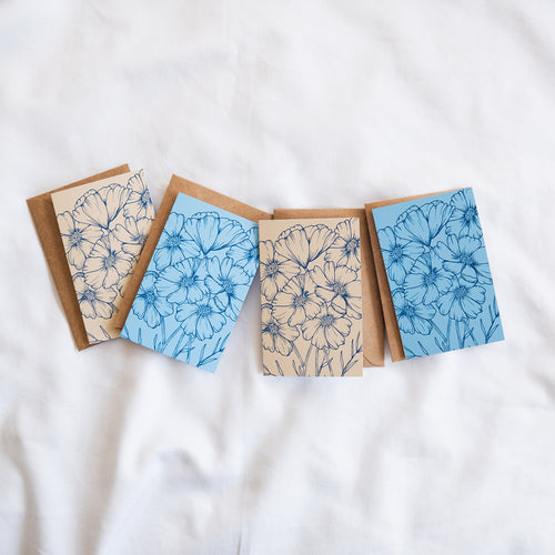 Cosmos Flower Line Art Mini Card Set (4 Pack)