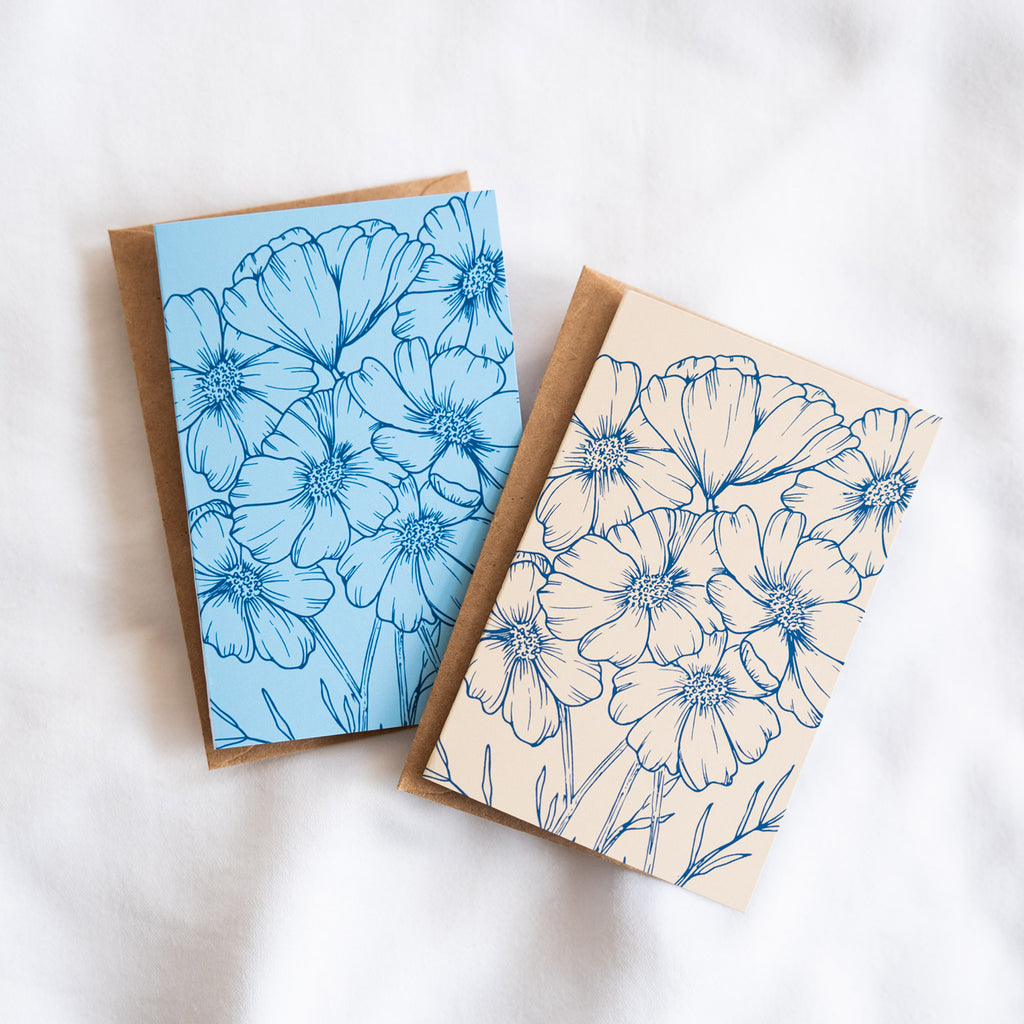 Cosmos Flower Line Art Mini Card Set (4 Pack)
