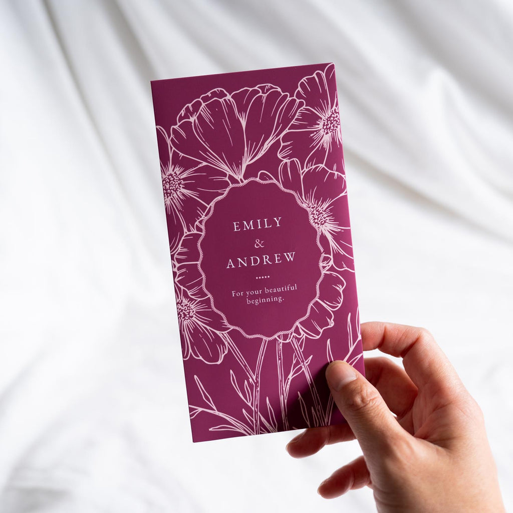 Cosmos Red: Personalised Wedding Money Envelope