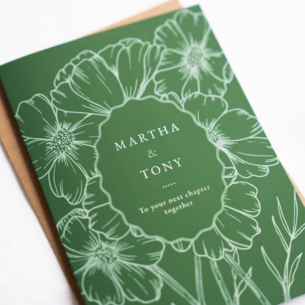 Cosmos Green: Personalised Wedding card