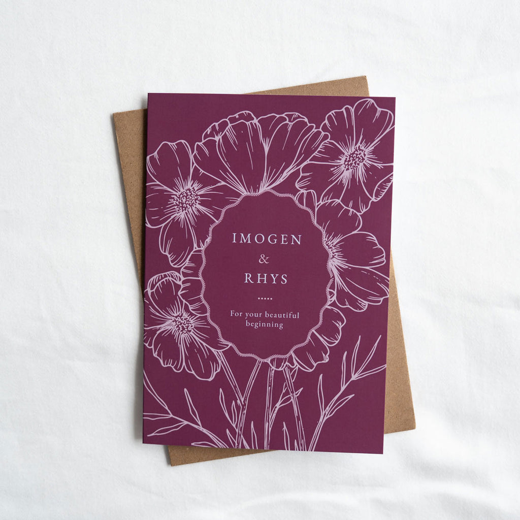 Cosmos Red: Personalised Wedding Card