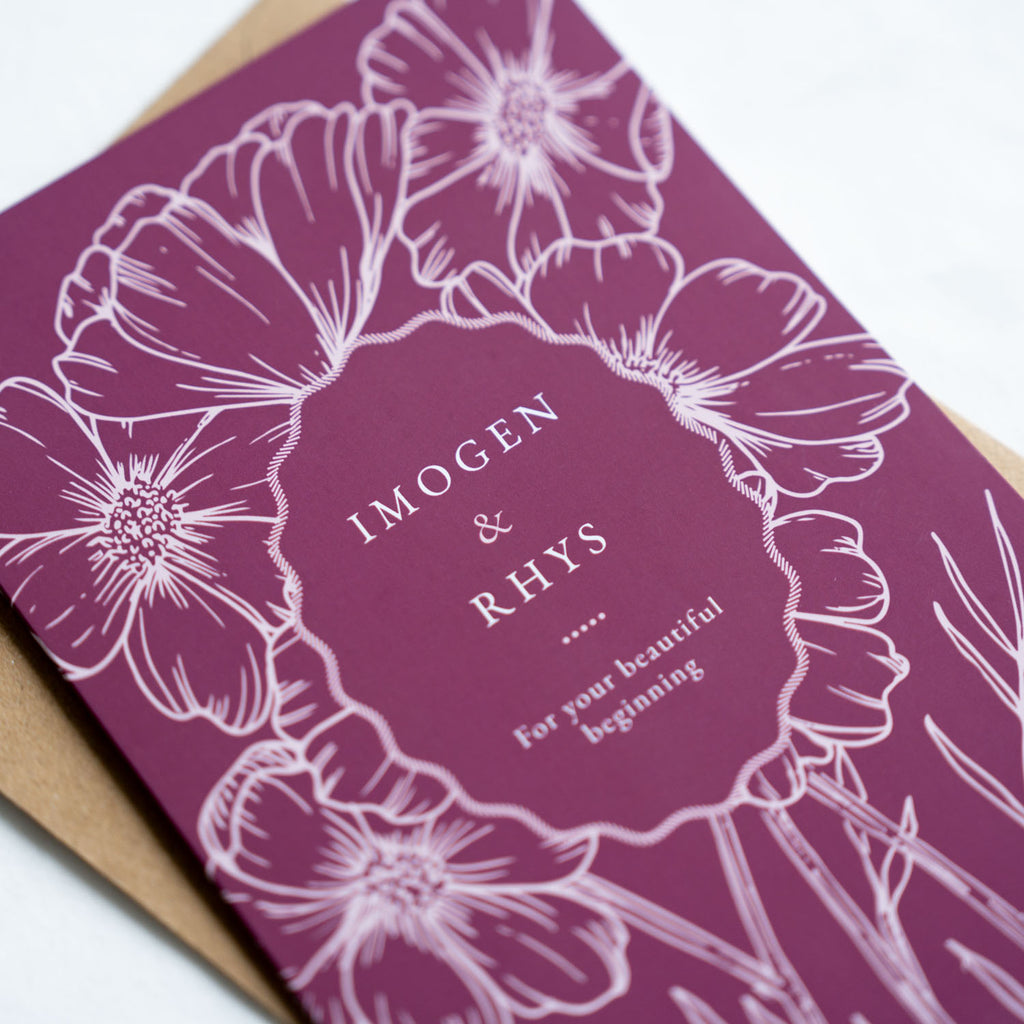 Cosmos Red: Personalised Wedding Card