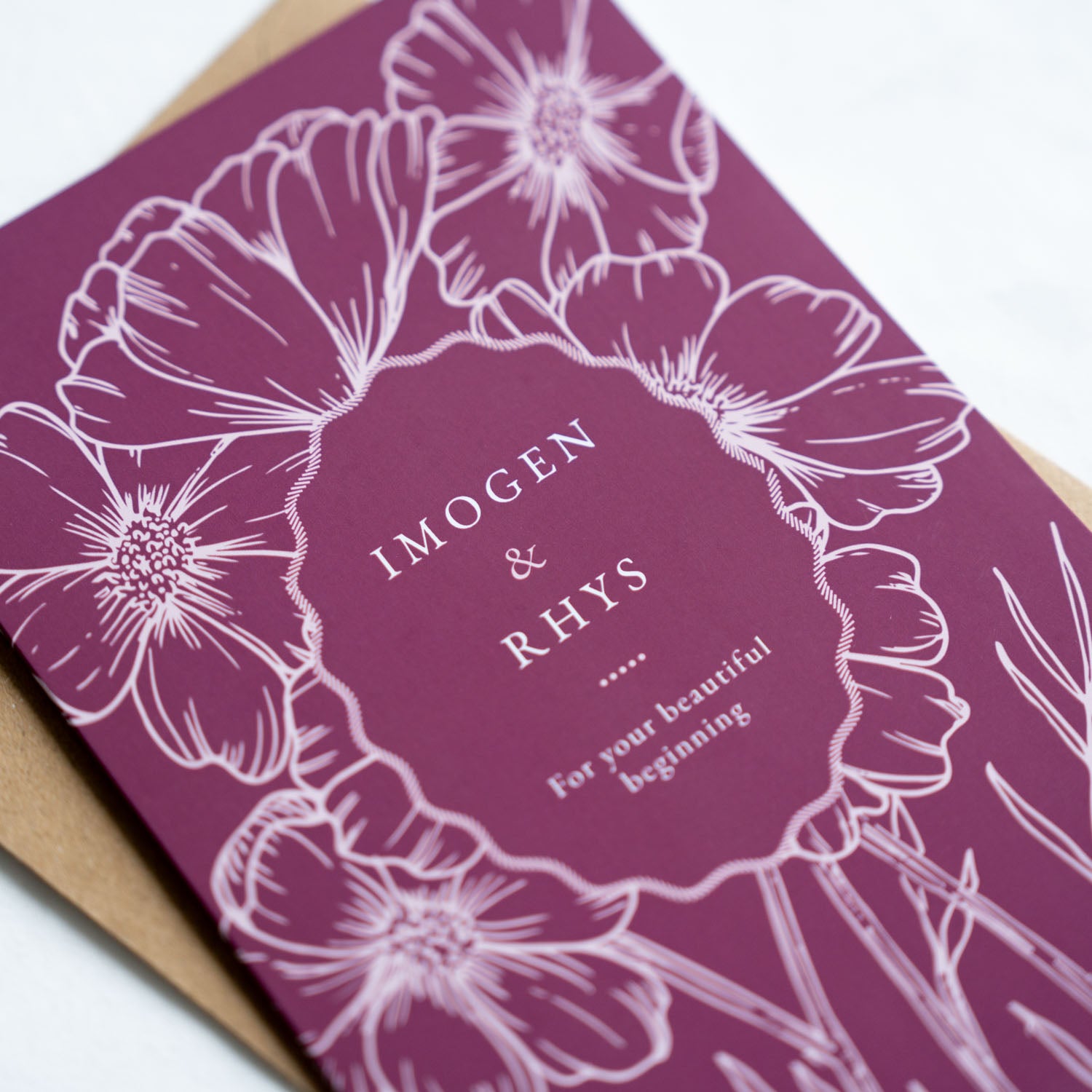 Cosmos Red: Personalised Wedding Card
